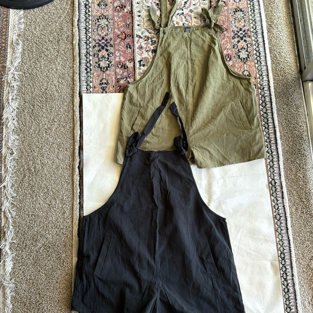 Set Of 2 Sage Green and Black Overall/ Rompers Size 6